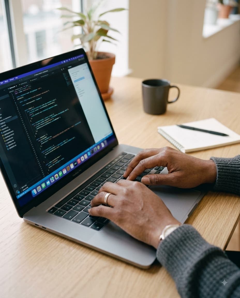 Personne travaillant sur du code, sur son ordinateur portable